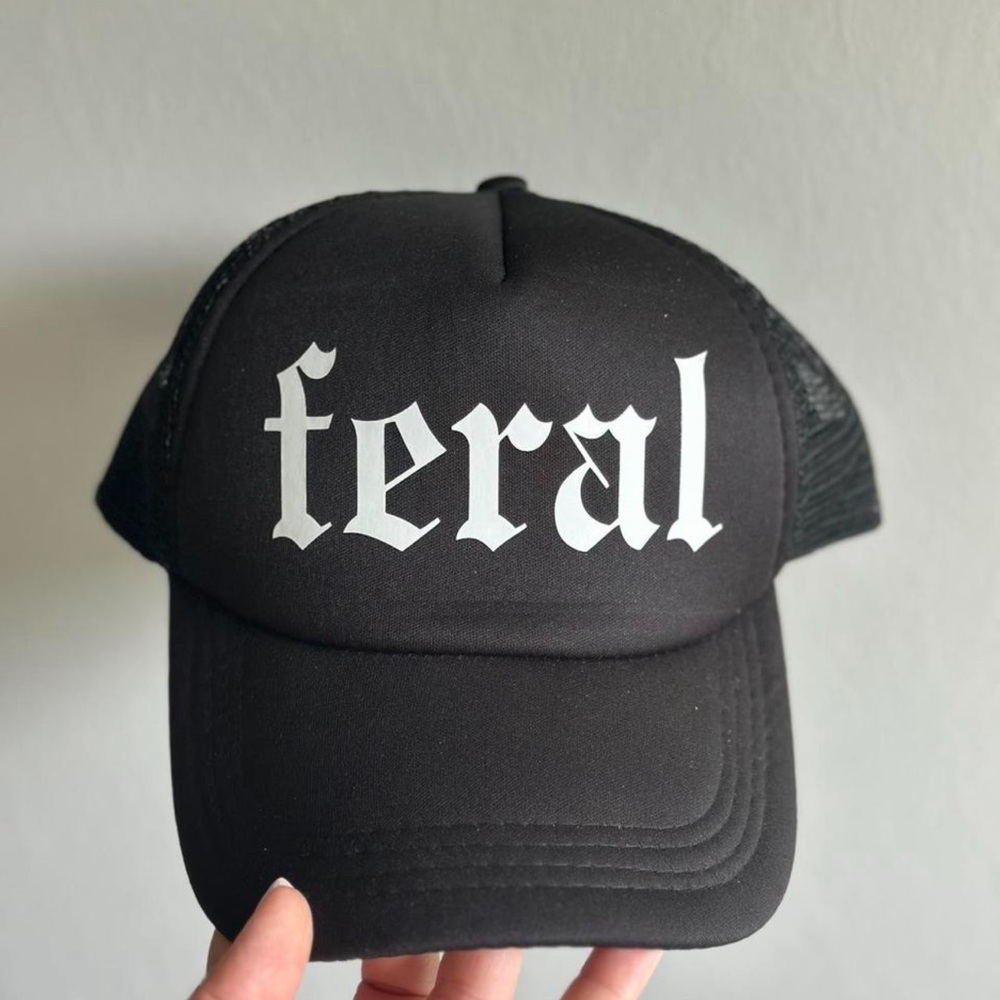 OTTO Black Trucker Hat with White Feral Print